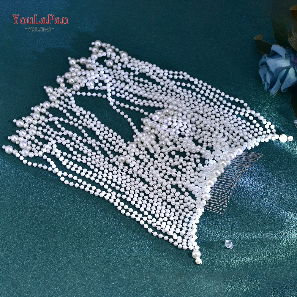 YouLaPan Long Fringe Pearl Bride Headpieces Hair Chain Personality Stage Show Hair Accessories Handmade Wedding Headband HP751