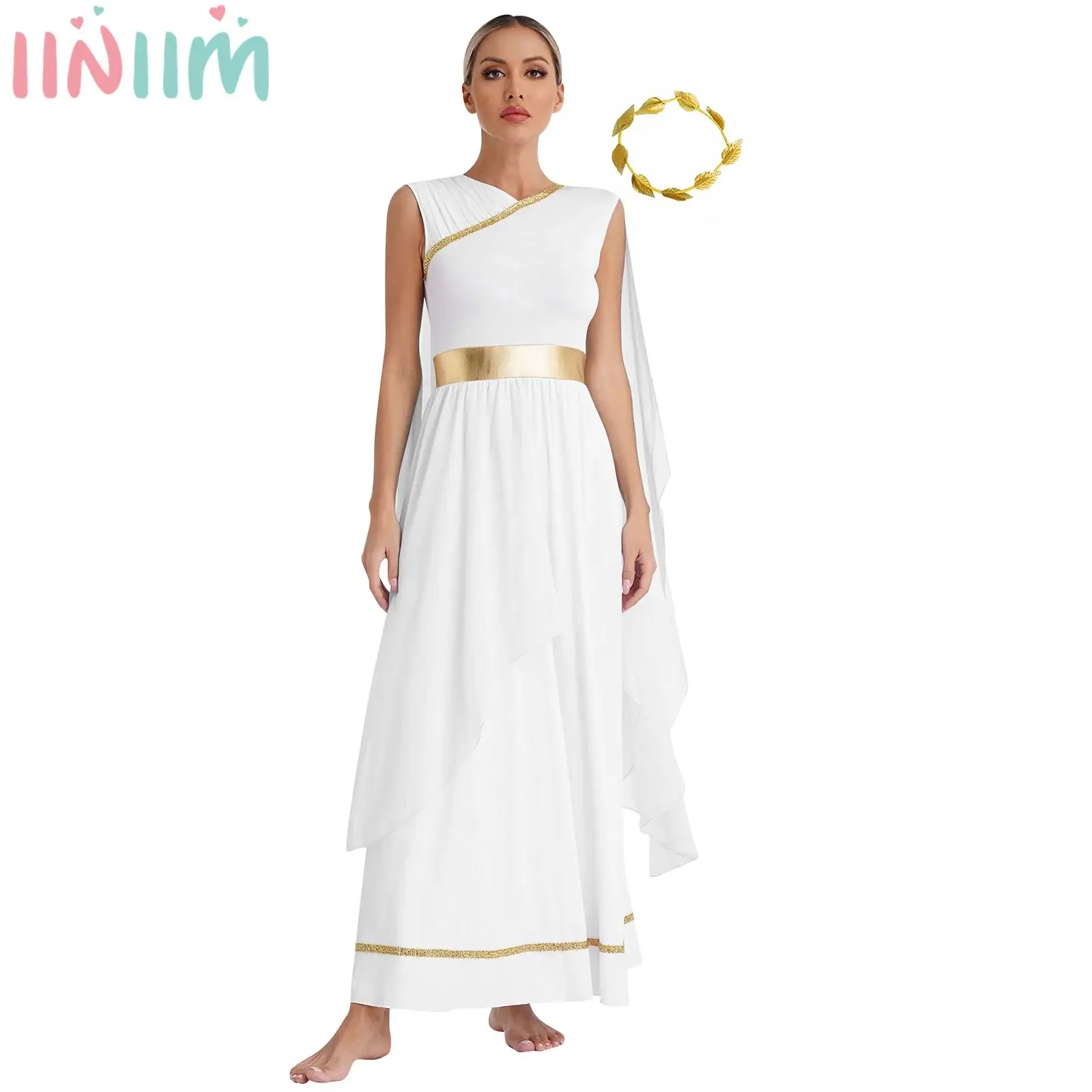 

Женское платье с венком в виде древней греческой тоги на Хэллоуин и золотые листья, набор головных уборов для косплея, Вечерние Нарядные платья, наряды
