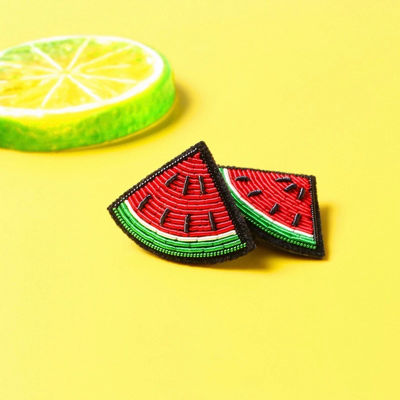 Watermelon Badge Indian Silk Cannetille Embroidery Bullion Wire Brooch Pin Coat Bag Hat Applique Boho Gypsy Punk Chic Accessory