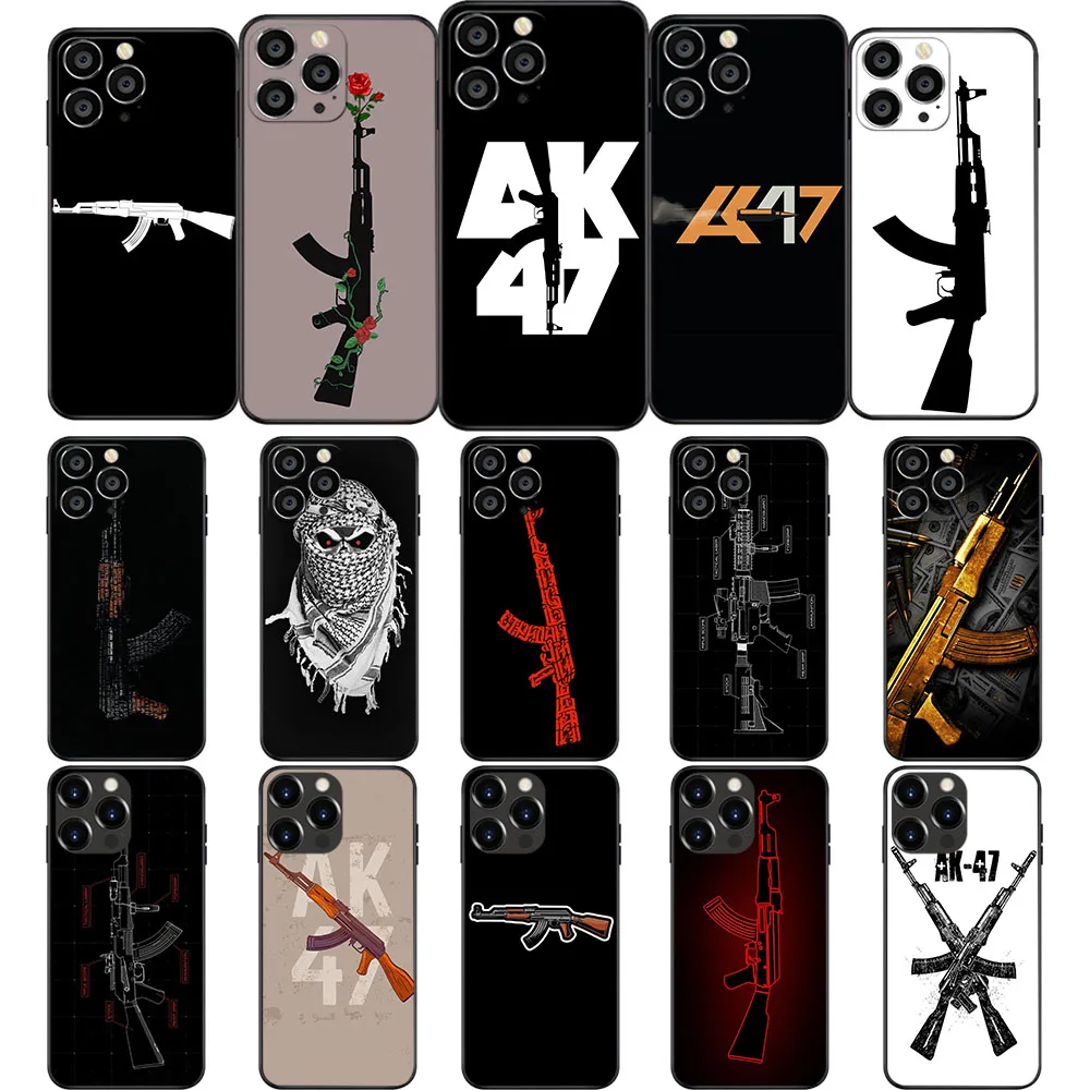 UK-55 Fire Gun AK 47 Soft Case For iPhone 15 14 13 12 11 Mini Max Pro Plus