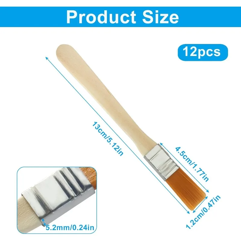 12-48PCS Nylon Brushes Short Wooden Handle Art Paint Brushes, Watercolor Brushes Wall Brushes Art Brushes, Cleaning Tools