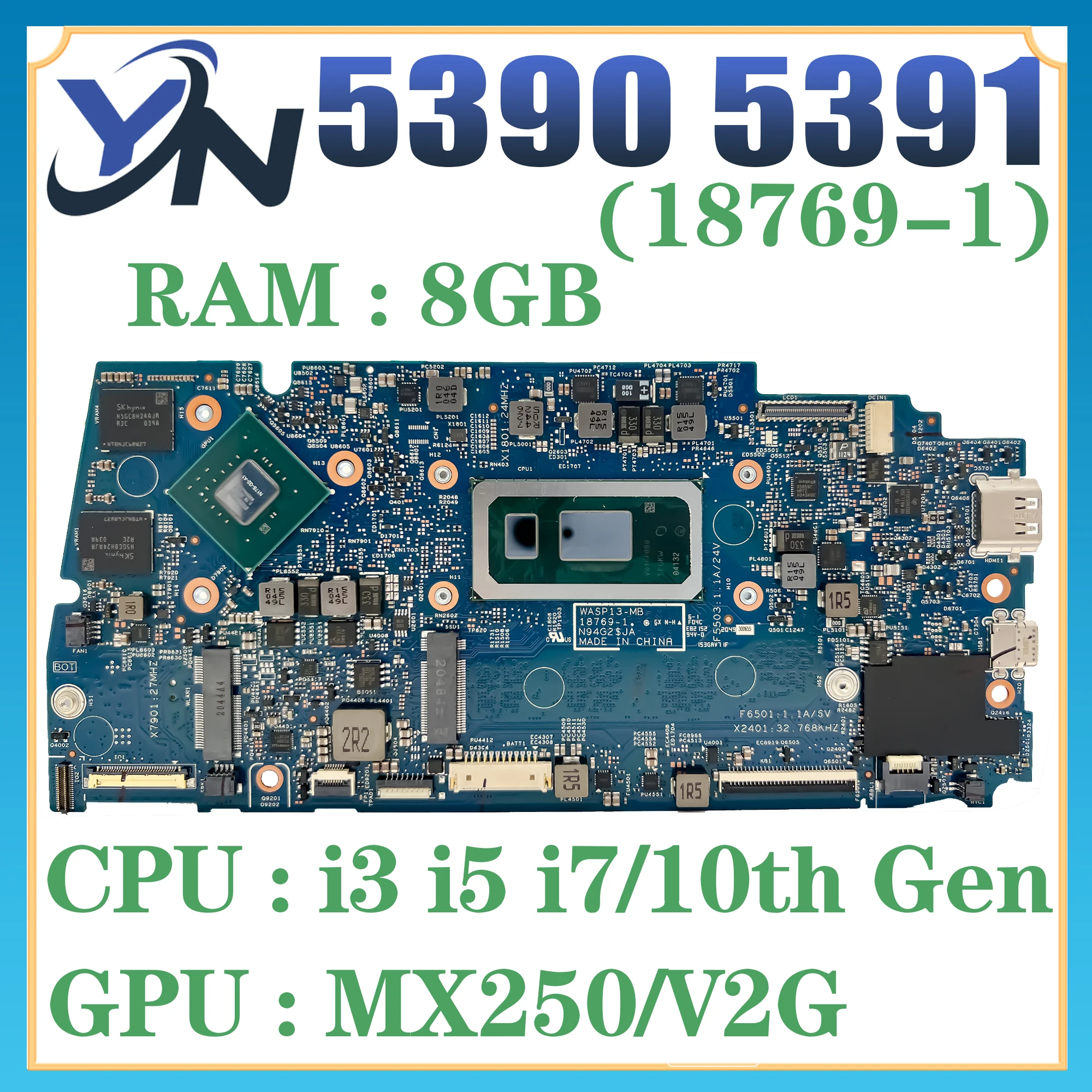 18769-1 Mainboard For Dell Inspiron Vostro 5391 5390 Laptop Motherboard i3 i5 i7 10th Gen V2G