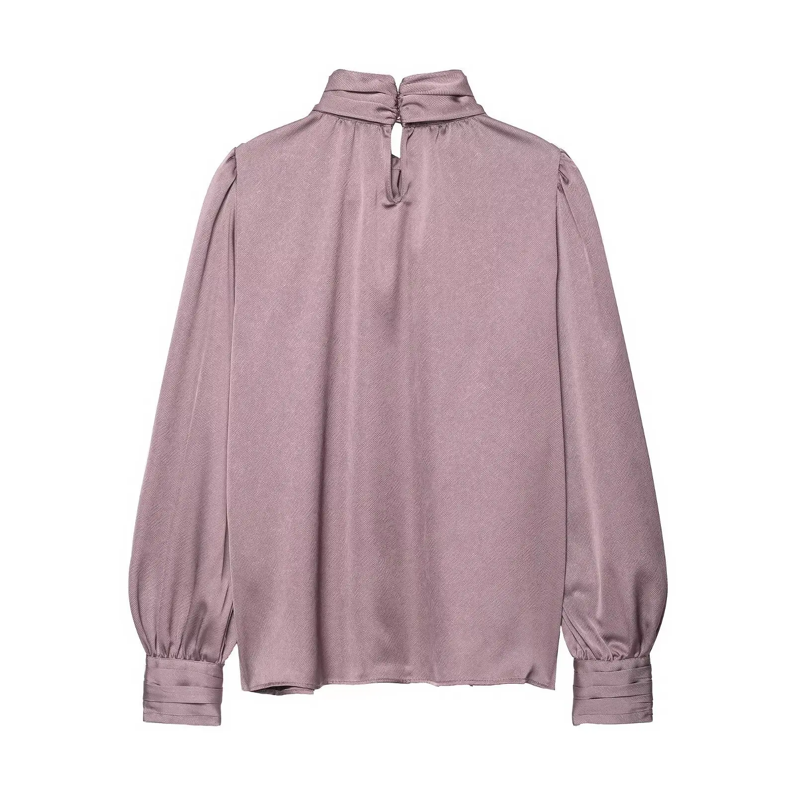 Camicette eleganti a maniche lunghe in raso solido Camicette da donna con colletto allacciato con fiocco Camicia pullover Autunno Nuova camicetta semplice casual vintage