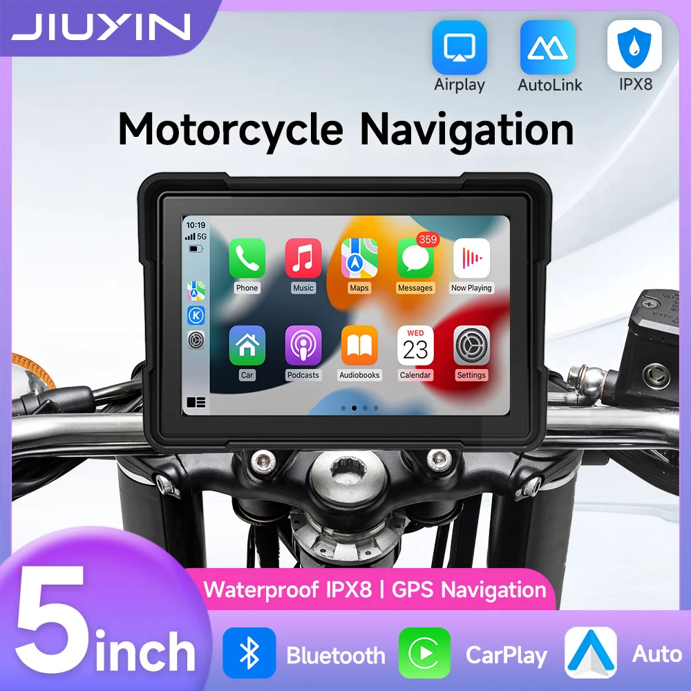 

5 Inch Portable Motorcycle GPS Navigation - Wireless Carplay & Android Auto, Bluetooth, IPX7 Waterproof Monitor