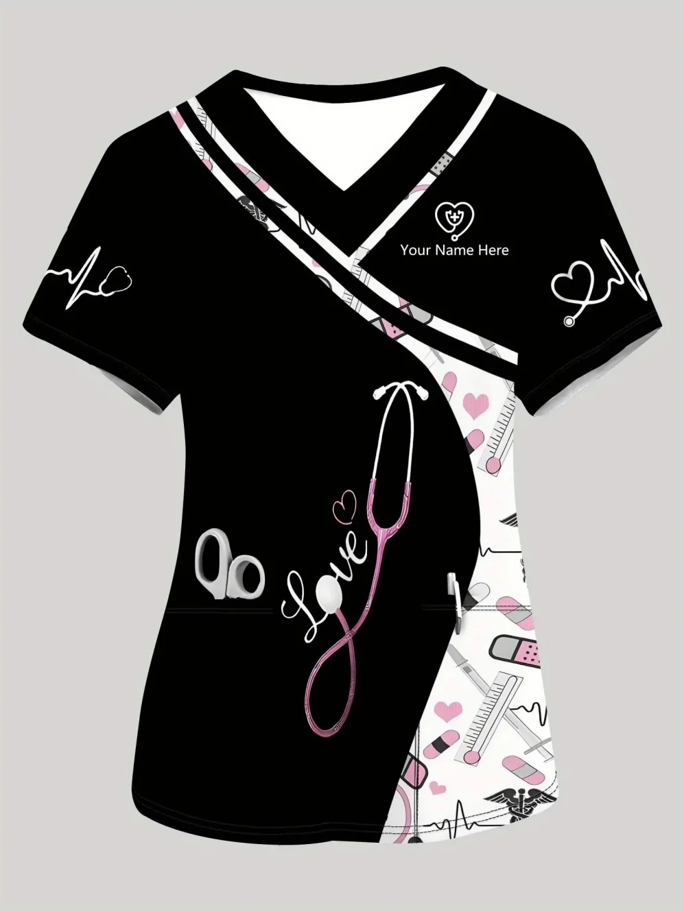 uniforme-clinico-feminino-com-estampa-de-estetoscopio-blusa-de-enfermeira-com-decote-em-v-e-manga-curta-moda-com-bolso-uniforme-de-dentista-para-mulheres