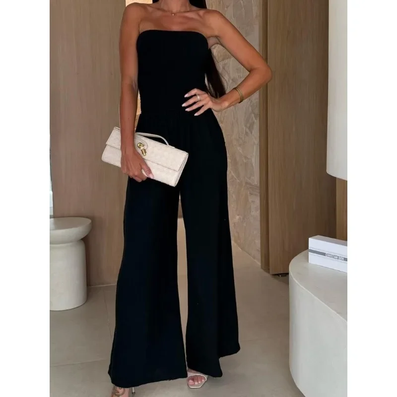 S-XXL レディースファッション 無地 ワンカラー ロングジャンプスーツ エレガント レディース カジュアル ポケット ウエスト 快適 ジャンプスーツ