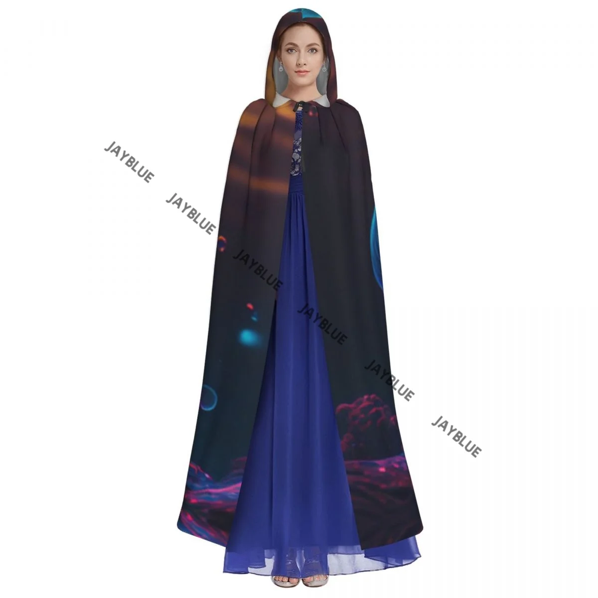 Colorful Jellyfish In The Sea Hooded Cloak Polyester Unisex Witch Cape Costume Accessory