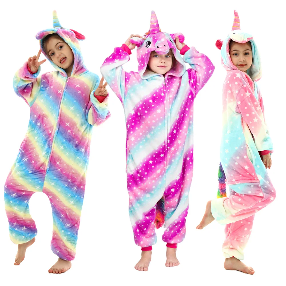

Kigurumi Unicorn Pajamas for Kids Pyjamas Boys Girls Jumpsuits Pink Winter Flannel Hooded Pj Toddler Sleepwear Children Clothing