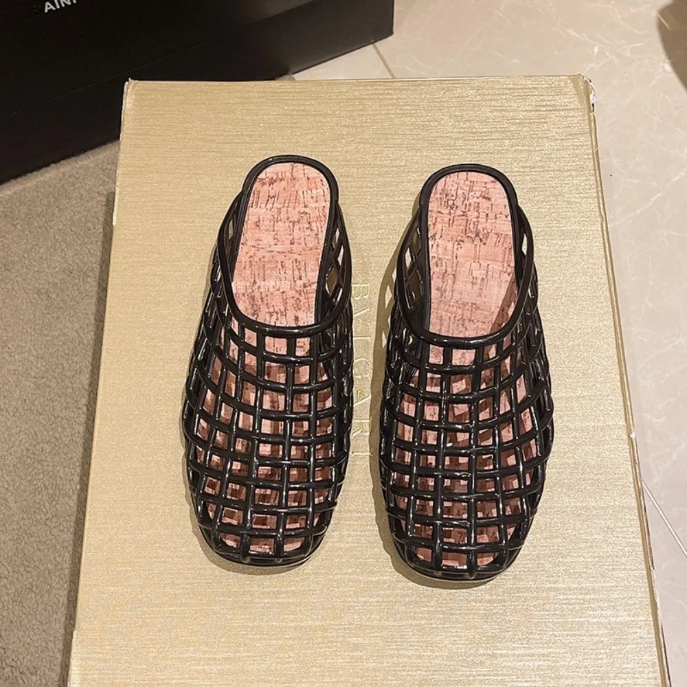 Round Toe PVC Crystal Slippers Soft Transparent Fishing Net Jelly Sandals Non-Slip Flat Low Bottom DIY Shoes Charms Shoes Girls view 4