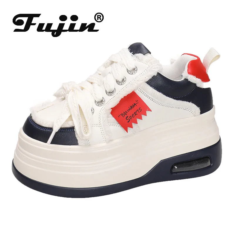 

Женские кроссовки на танкетке Fujin, белые кроссовки из искусственной кожи на танкетке, на скрытом высоком каблуке 8 см, на вулканизированной подошве, сезон весна-осень 2019