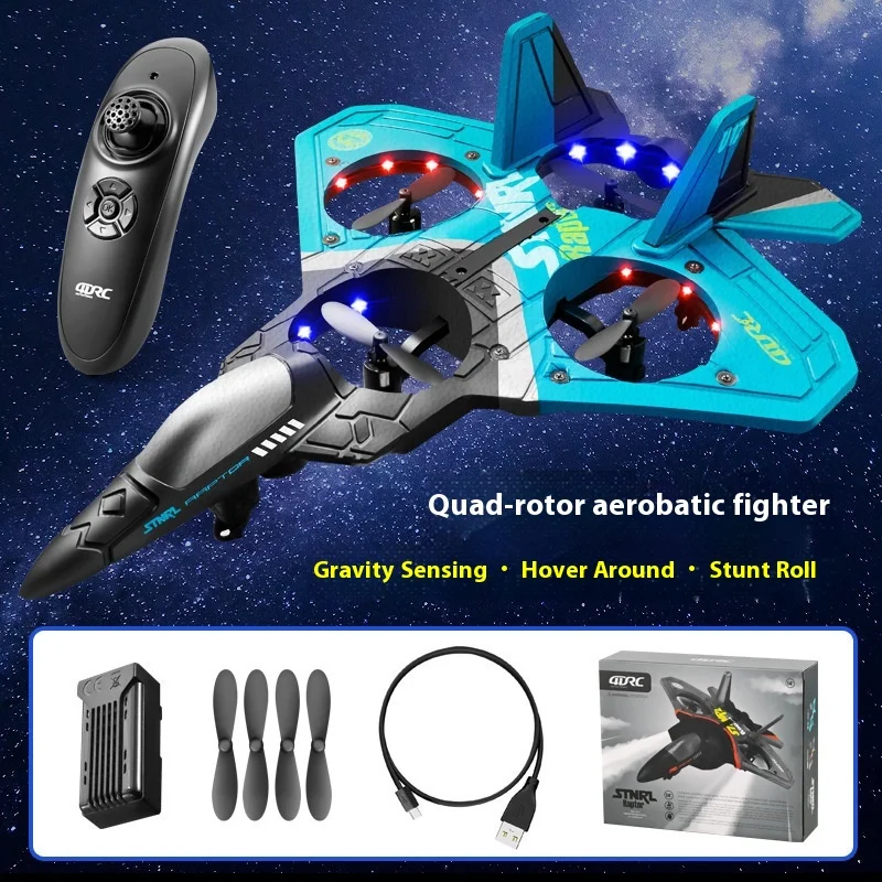 V17 Remote-Controlled Quadcopter Stunt Fighter Gliding Model Aircraft Black Technology Aircraft Drop Resistant Children'S Toy