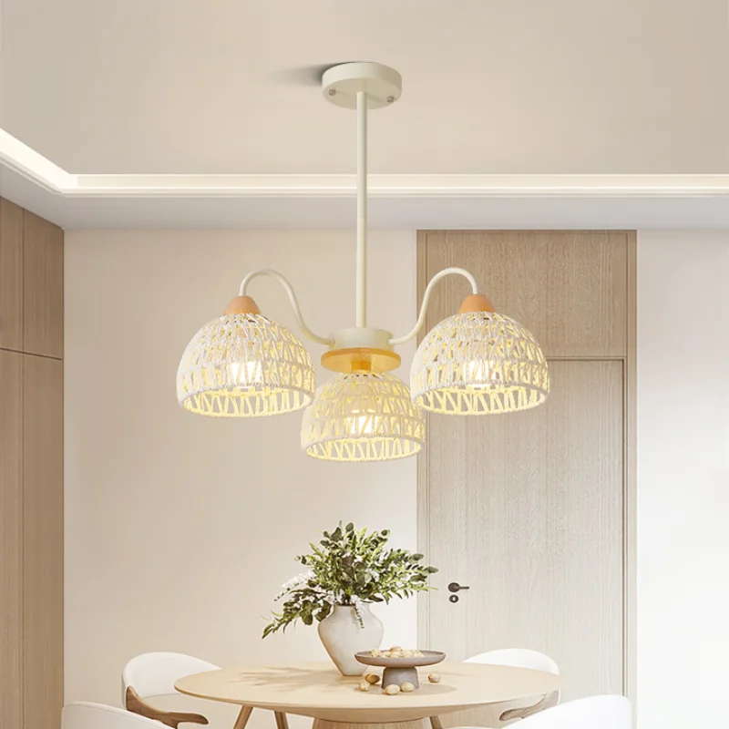 

Simple living room pendant light, European retro hall light, creative rattan art restaurant light, wooden style bedroom room lig