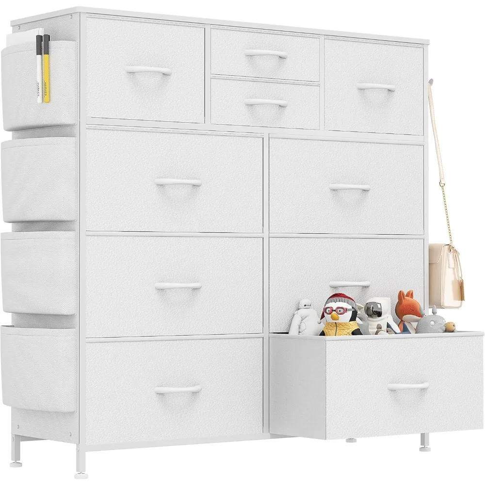 Dresser for Bedroom with 10 Drawers, Chest of Drawers with Side Pockets and Hooks, PU Storage Dresser, Organizer Unit