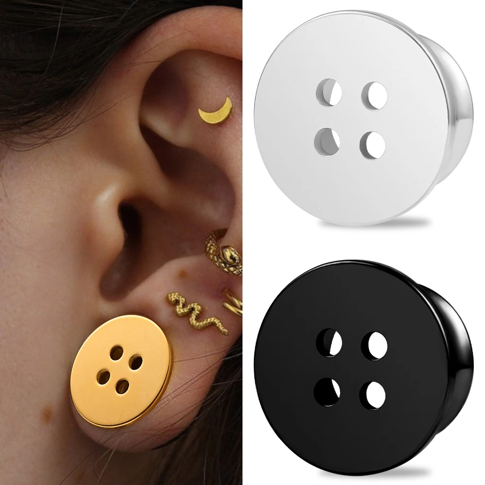 

Doearko 2PCS Buttons Ear Plugs Gauges for Stretched Ears 316 Stainless Steel Ear Tunnels Body Piercing Jewelry for Women Men