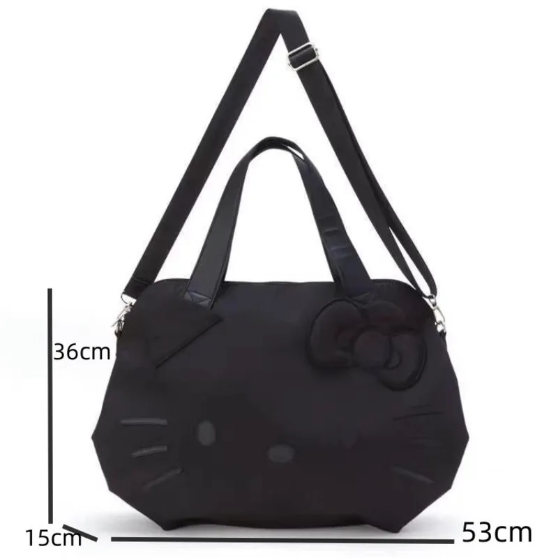 Sanrio Hello Kitty Black Tote Bag Cartoon KT Short Trip Travel Handbag Large Capacity Crossbody Bag Women Big Gym Bag