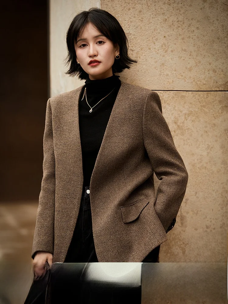 

Xiao Han Ge Paris Sunset Sle Women's Woolen Suit Jaet Vintage Plaid Briti Elegance Long Sve V-Ne Button Coat