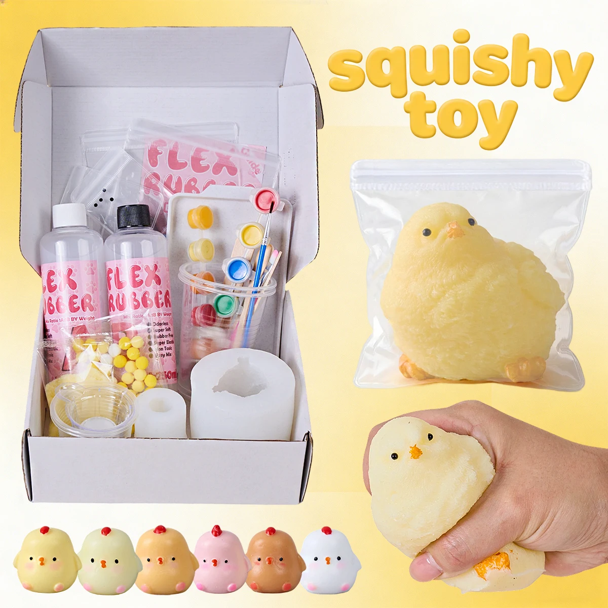 

DIY Taba Chicken Squeeze Toy Set 250Ml Rubber Squishy Kit with Tools Silicone Mold Stress Relief Handmade 3D Cute Animals Chick