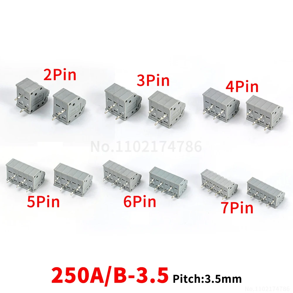 (5 pcs) KF250A KF250B - 3.5mm Quick-connect spring-loaded PCB terminal blocks KF250 2~12P reversible 250A 250B 3.5