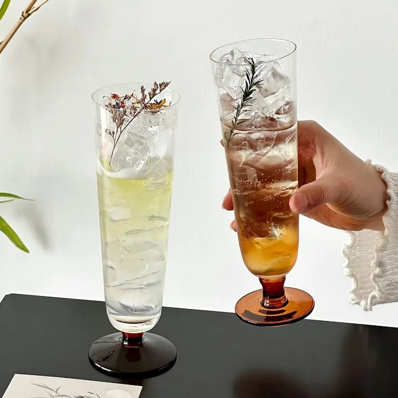 Amber-bottom Glass Cups,Slightly Tipsy Wine Glasses Cup,Small-capacity Milkshake Glass Cup,Vintage Cocktail Liqueur Cups