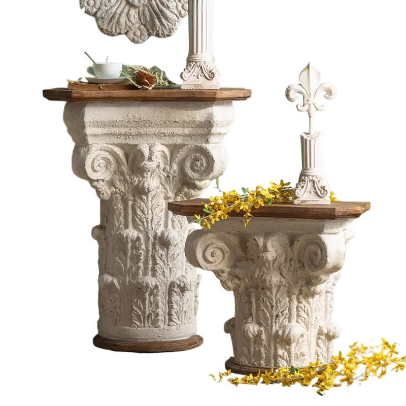 

Vintage Roman column Entrance table French villa pastoral art Entrance table Entrance end view table against the wall Corridor