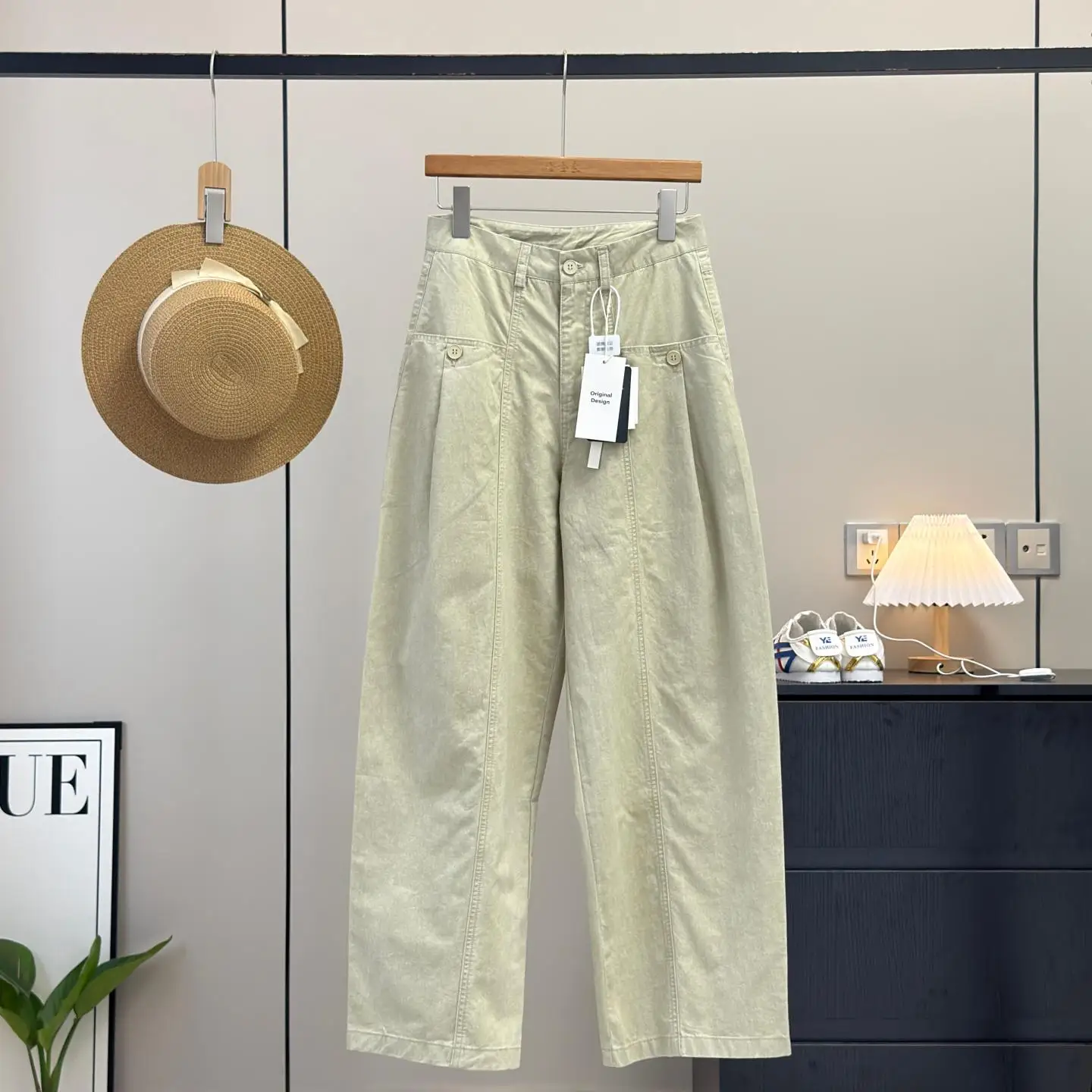 

American Style Thin Workwear Wind Bend Knife Pants Loose Slim High Waist Pleated Straight Casual Jeans for Women Summer Cotton