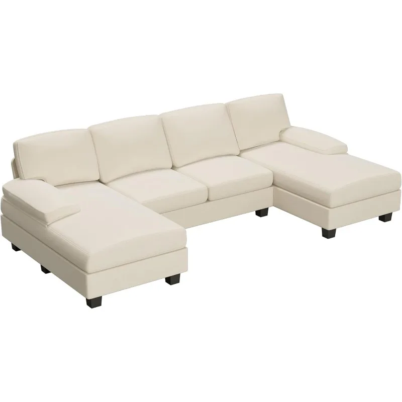 Convertible Sectional Sofa Couch, 4 Seat Sofa Set for Living Room U-Shaped Modern Fabric Modular Sofa Sleeper