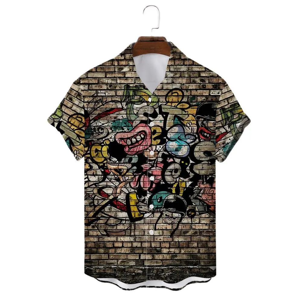 Custom Men's Abstract Shirt 3d Graffiti Print T Shirt Oversized Short Sleeve Fashion Casual Hawaiian Top