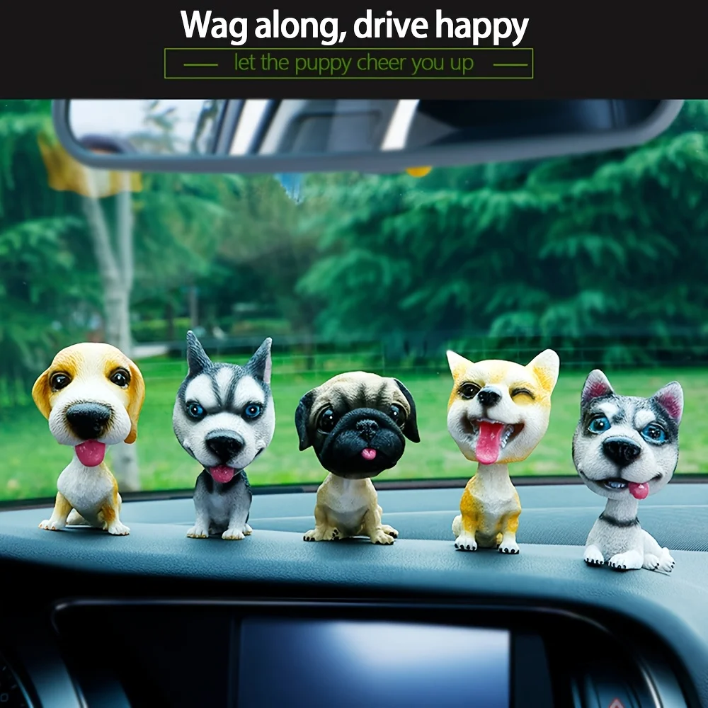 1pc Car Dashboard Ornaments Interior Ornaments cartoon Cute Bobble Head Dog Spring Resin Bobble Head Dog Creative Car Interior D