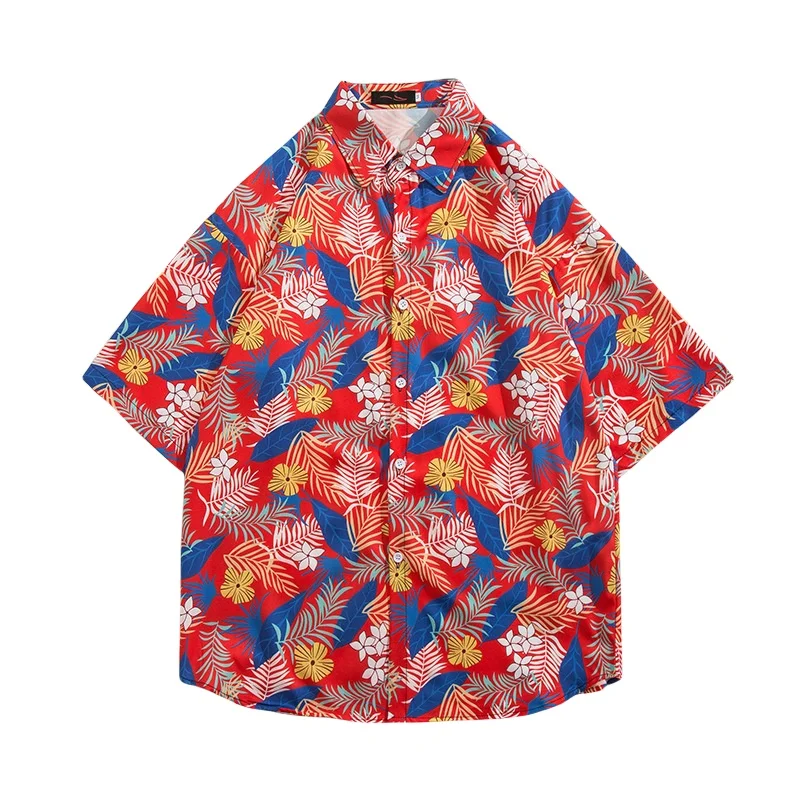 Summer Men's Hawaiian Retro Short Sleeve Flower Shirt Loose Handsome Beach Seaside Vacation Quick Drying Floral Shirt Coat
