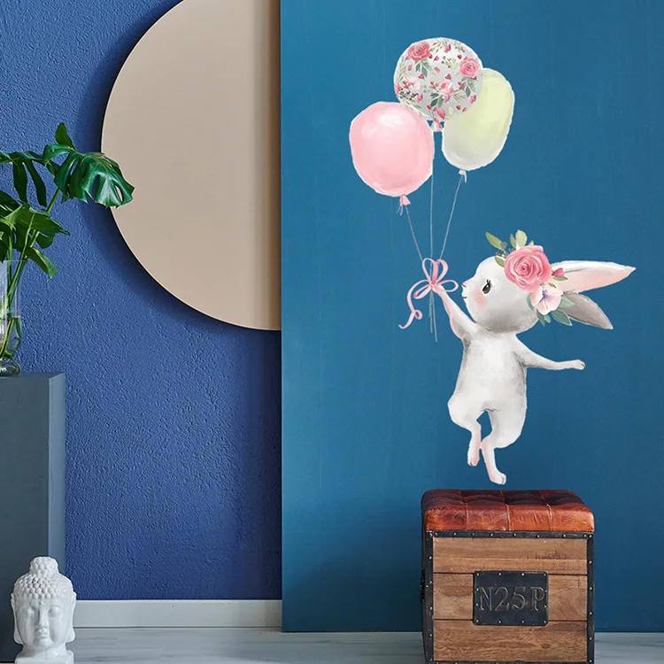 Niedlicher Hase, der mit Luftballons spielt, Wandaufkleber, Wohnzimmer, Schlafzimmer, Heimdekoration, Tapete, Kinderzimmer, Dekoration, abnehmbare Wandaufkleber – Detail 6