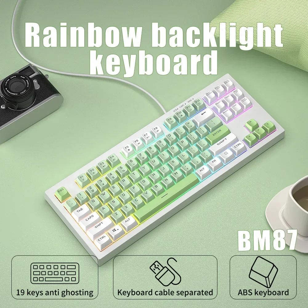 Wired Keyboard with Mechanical Feel Beauty and Performance Combined: , Dual-Layout with Backlight for Office, Gaming and Mahjong