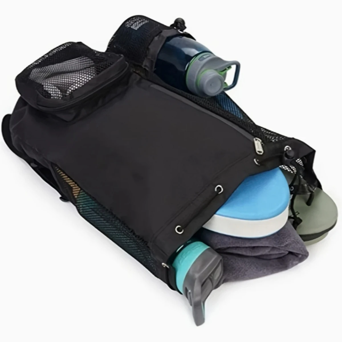 حقيبة ظهر للشاطئ في الهواء الطلق، حقيبة سباحة، حقيبة ظهر شبكية مثقوبة برباط مع حقيبة مبللة، حقيبة تخزين لتمارين اليوجا في صالة الألعاب الرياضية، مجموعة واحدة