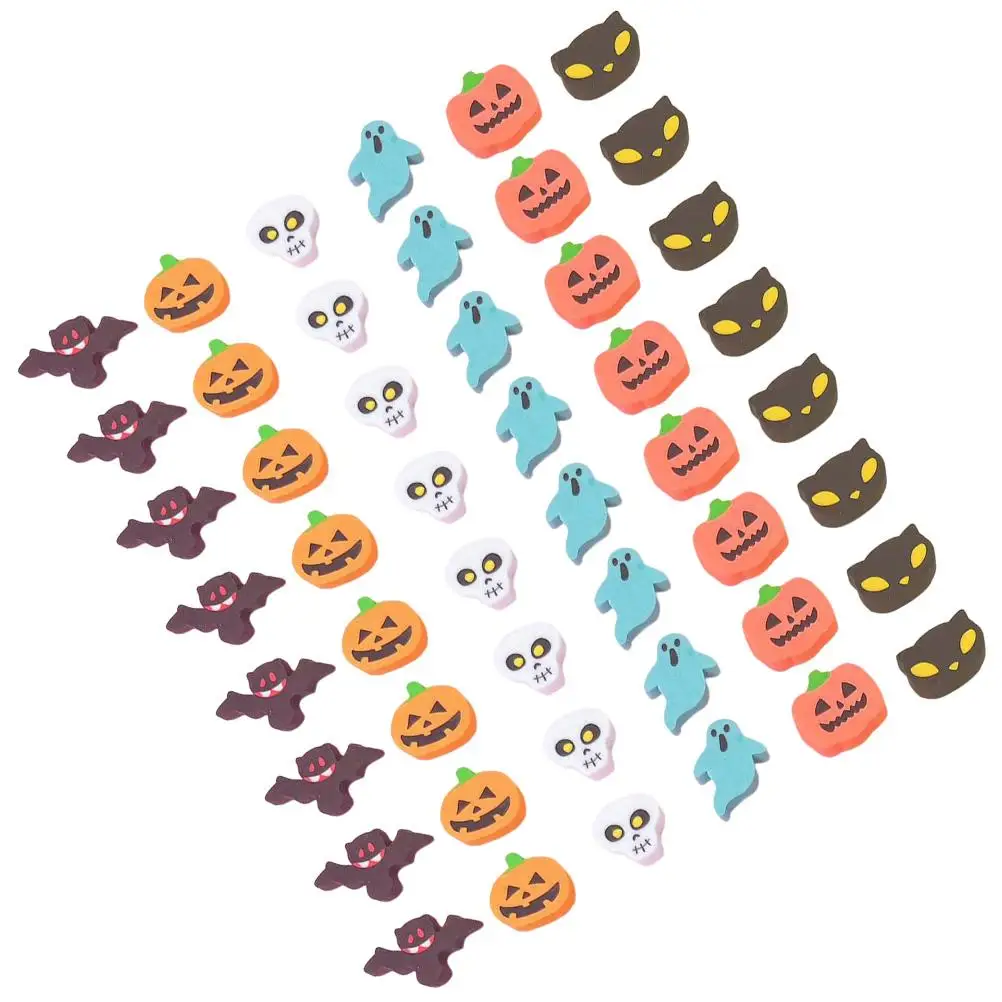 

100pcs Halloween Skull Eraser Bulk Cartoon Stationery Prize Delicate Drawing Accessory Decorative Erasers For Kids Games