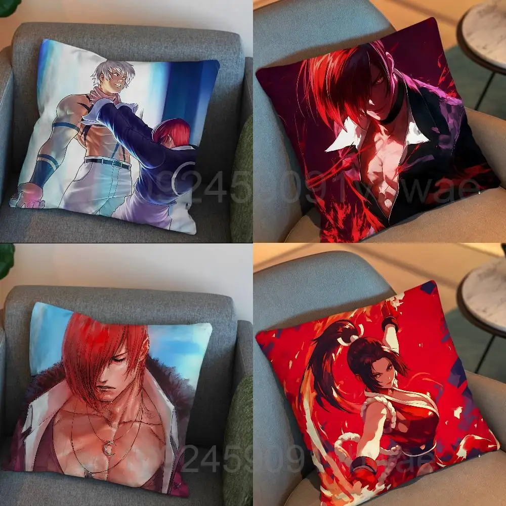 Fighting game Iori Yagami KOF Mai Shiranui Pillow Case Square Double-Sided Printing Short Plush Sofa Cushion Cover Bedroom