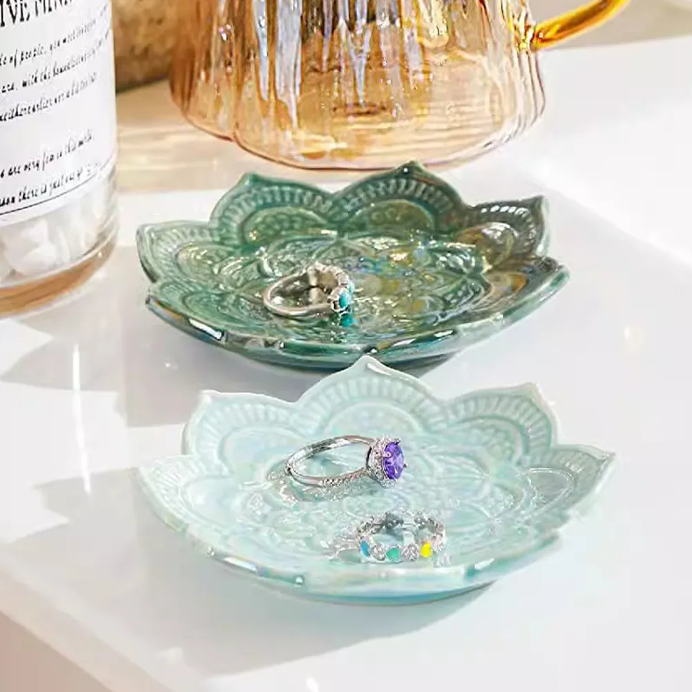 3Pcs Mandala Ceramic Jewelry Tray Elegant Decorative Ring Earring Necklace Holder Sundries Storage Plate Vanity Dresser