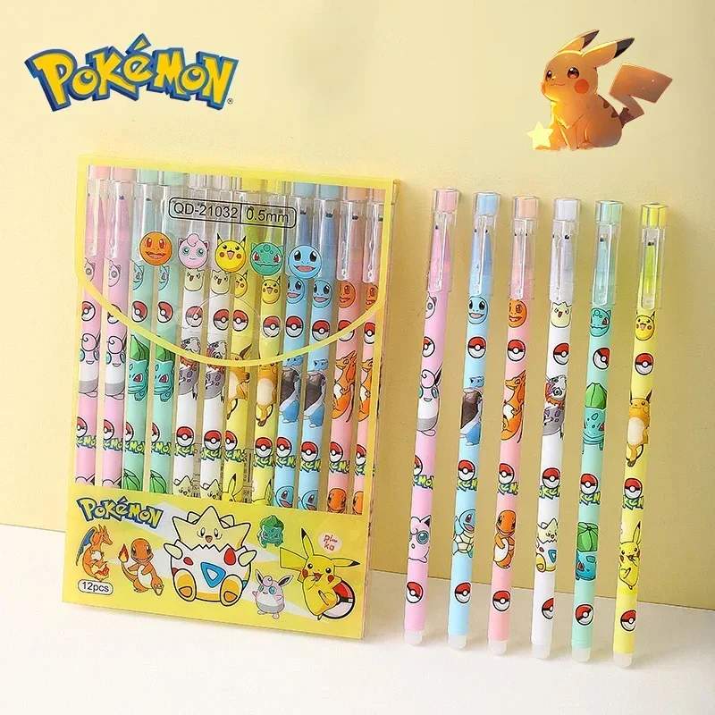 

1set Pokemon Gel Pens Anime Pikachu Cartoon Erasable Writing Signature Pen Student Learning Supplies Stationery for Children