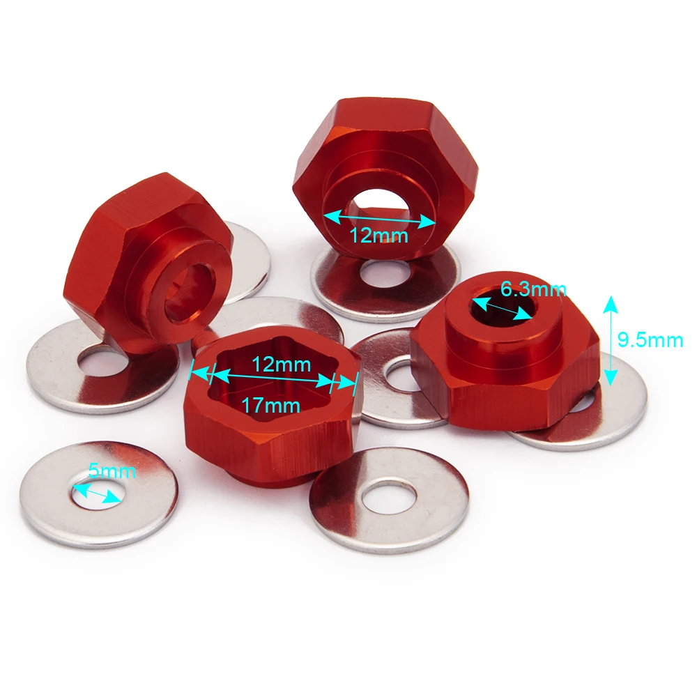 AXSPEED 4PCS Hex Wheel Hub Drive Adapter Extension Column Metal Nut 12mm to 17mm for 1/8 1/10 Axial SCX10 TRX4 Parts