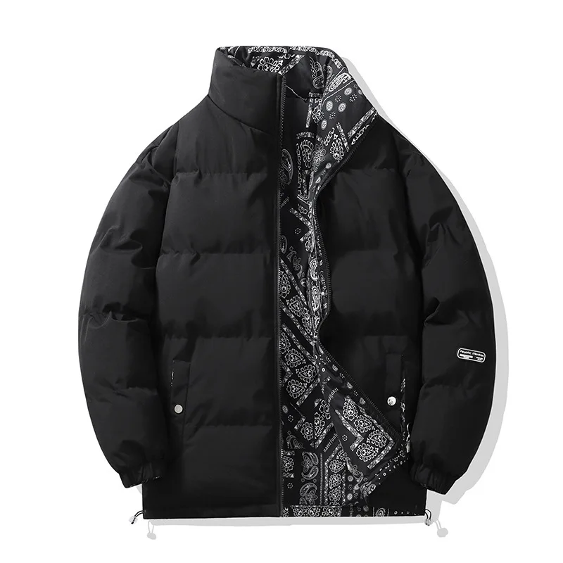 سترة شتوية جديدة للرجال مبطنة بالقطن مع دافئة سميكة وياقة واقفة سترة رجالية عصرية وغير رسمية على الوجهين