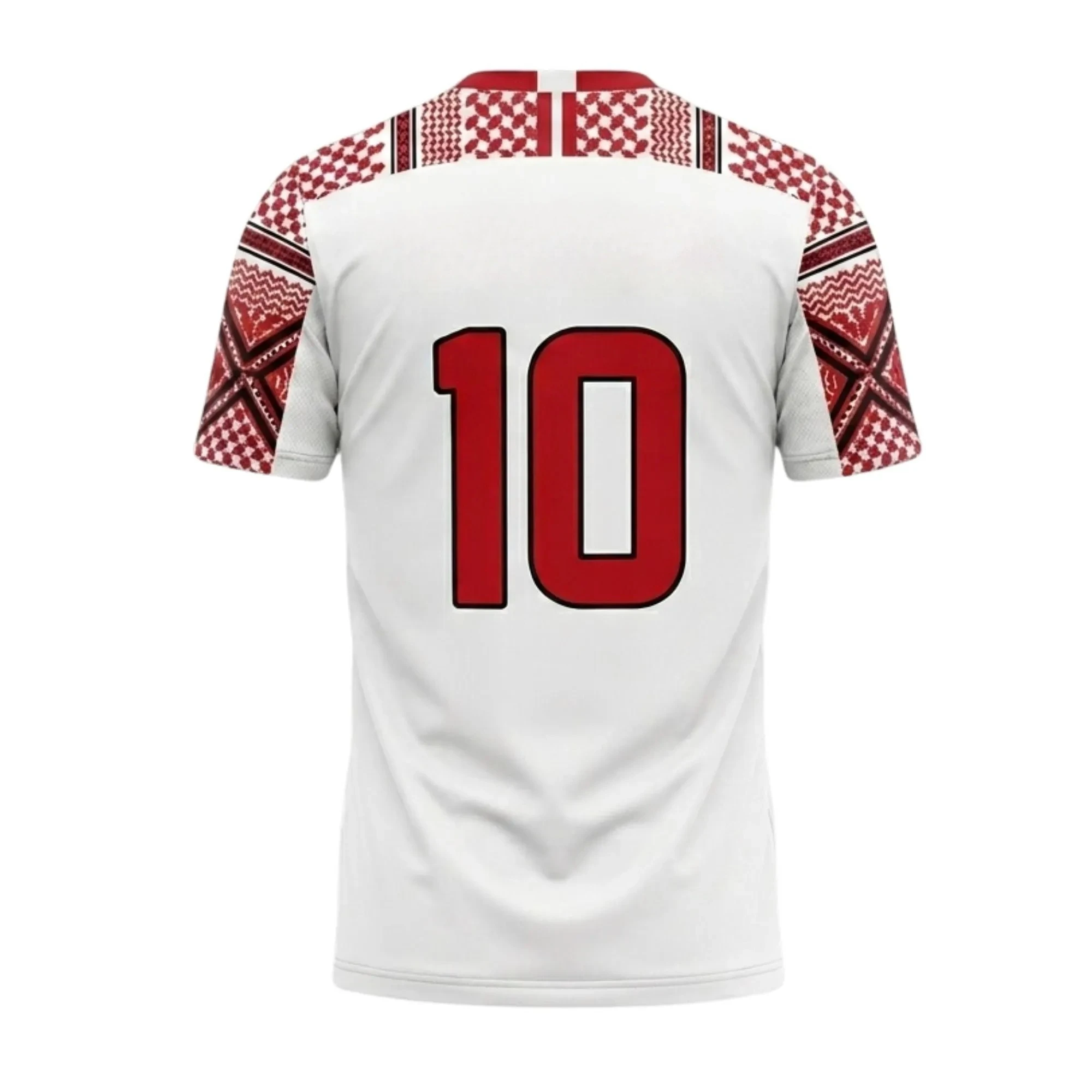 Jordanien Fußballtrikot 2026 Herren Fußballshirt Weiß Rot Nationalmannschaft Fan T-Shirt Sportbekleidung Atmungsaktiv Schnelltrocknend Kurzarm – Detail 4