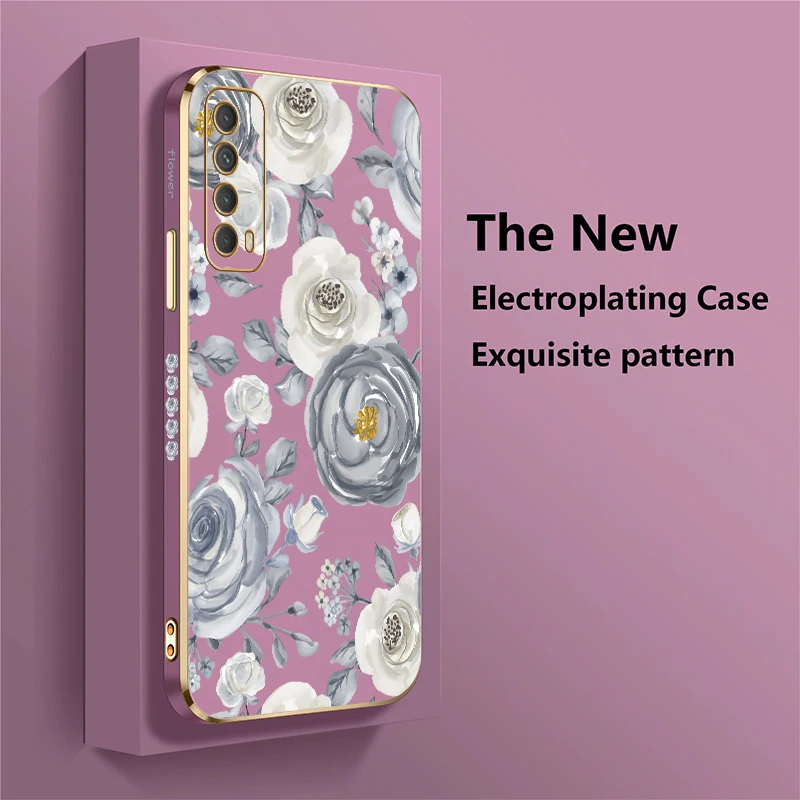 Soft TPU Flower Pattern Phone Case For Huawei Y7A Y9S Y7 Prime Pro 2019 Enjoy 20 SE 9 9E 10 Plus Shockproof Plating Cover