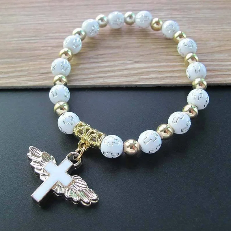 Pulsera de Cruz de ala de ángel para niño y niña, bautismo, iglesia, evento, boda, confirmación, primera comunión, regalo de compromiso