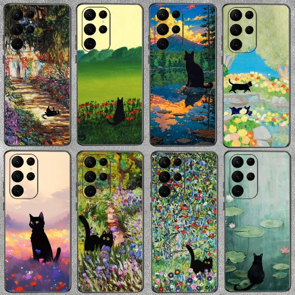 

Claude Monet Black Cat Oil Art Phone Case For Samsung Galaxy A52 A12 A51 S21 Edge S22ULTRA S23 S20LITE Plus Ultra Black Cover