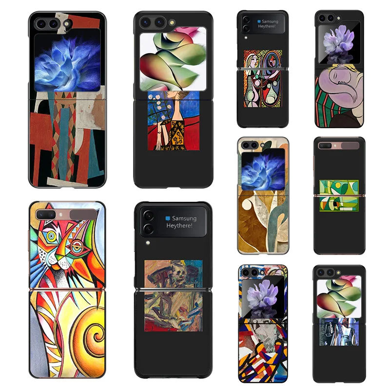 Phone Case for Samsung Z Flip6 Flip5 Flip4 Flip3 Picasso Painting Hard Shell Black Protect Cases Galaxy ZFlip 6 5 4 3 5G Cover