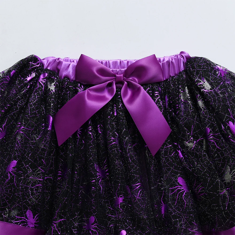 DXTON Girls Mini Ballet Skirt Bow Kids Princess Dancing Tutu Skirt Spider Applique Patchwork Tulle Kids Skirt Party Costumes