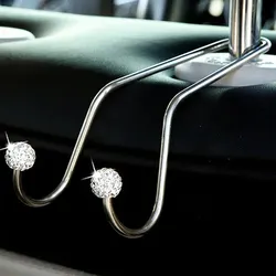 2pcs Assorted Colors Rhinestone Decor Ball Design Car Seat Back Stainless Steel Hook Car Hidden Car Storage Hook For Women