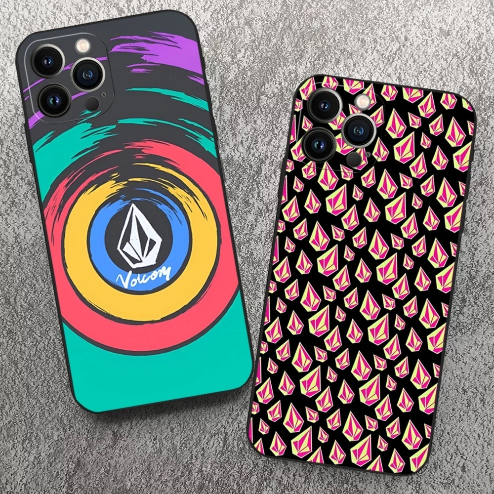 Design Volcom Phone Case For Iphone 16 15 14 13 12 11 Pro Max Xr X Xs Mini 8 Plus SE 2022 Black Soft Silicone Cover