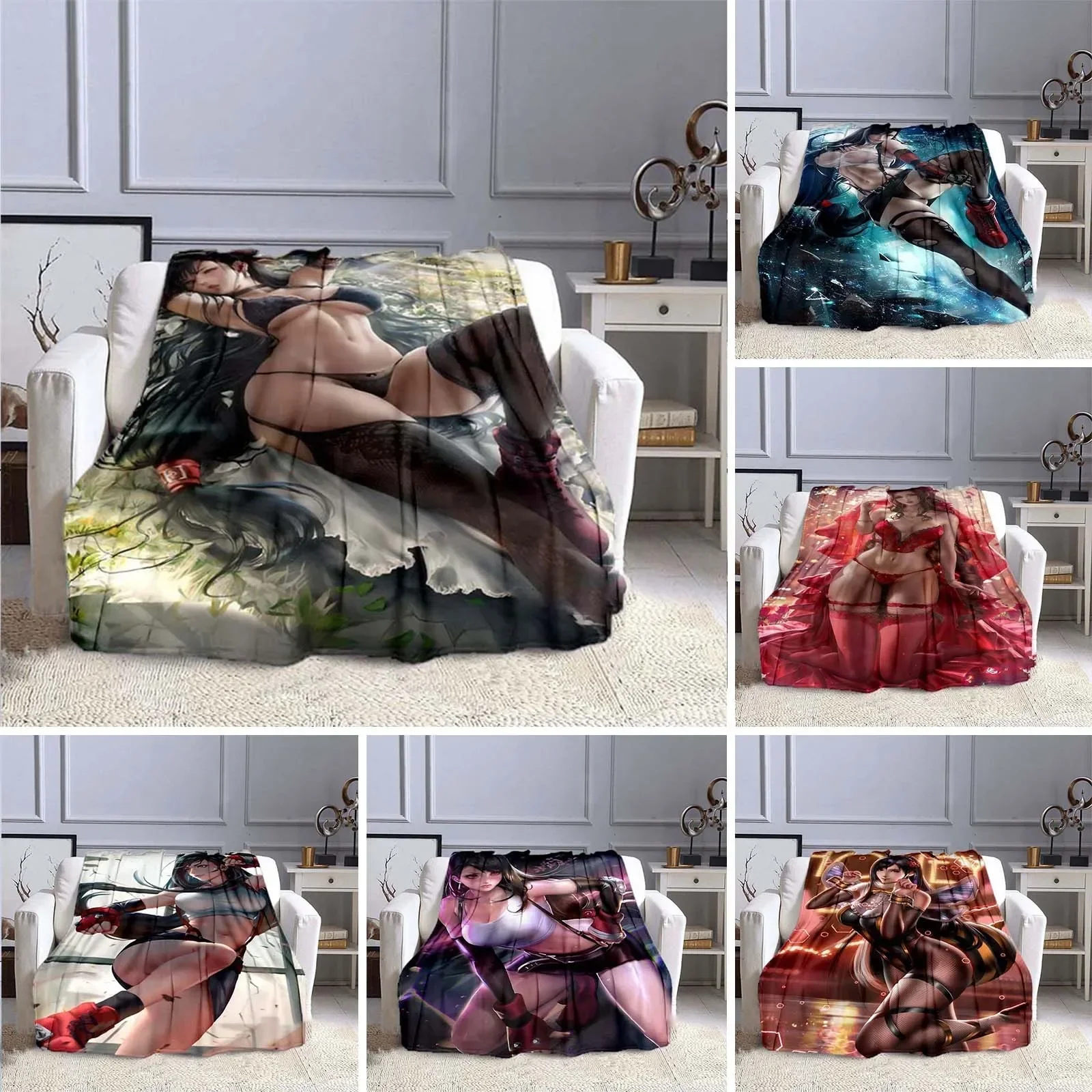 FINAL FANTASY Tifa Aerith Blanket sexy beauties Flannel Blanket Adults and children Bedroom Coverlet Sofa Camping Warm blanket