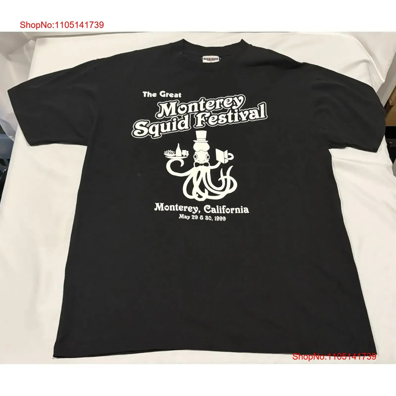 

Винтажная футболка с фестивалем кальмара «Великий Монтерей Калифорния», 1999 г., большая винтажная стираная повседневная дизайнерская одежда, слегка мужская одежда