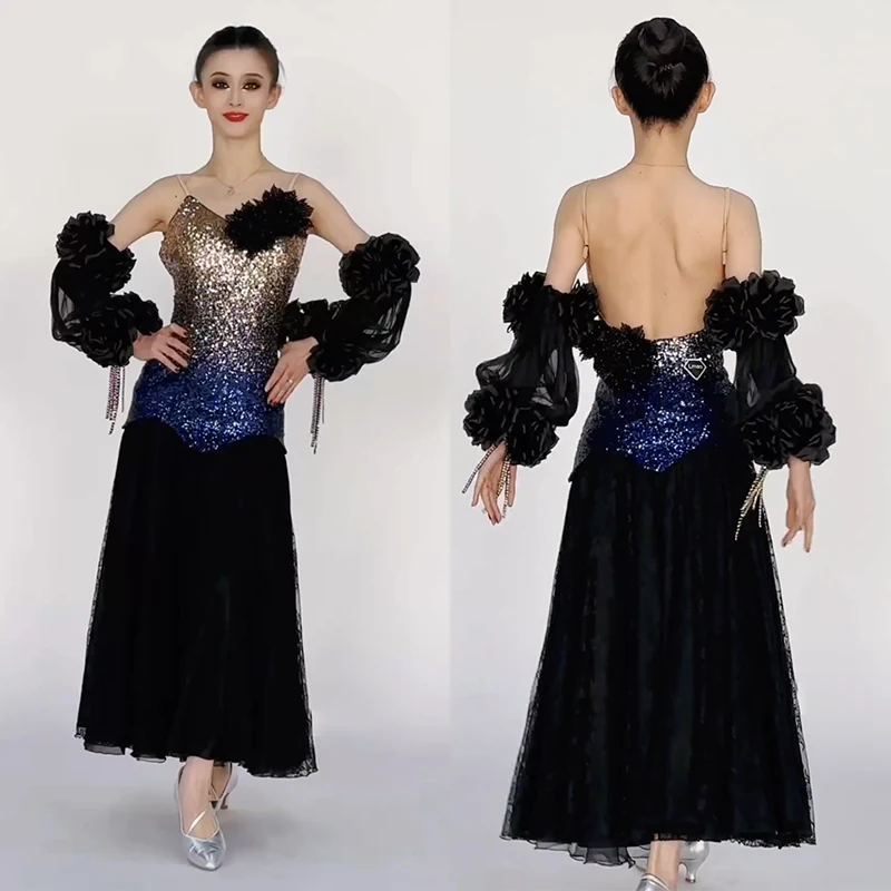 

High End Ballroom Dance Costume Ladies Sequins Bckless Elegant Party Prom Dress Waltz Dance Competition Dress Stage Wear BL15232