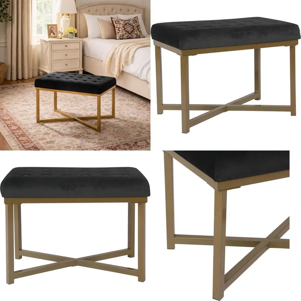 

Velvet Tufted Ottoman Bench - Black | Stylish Storage for Living & Bedroom
